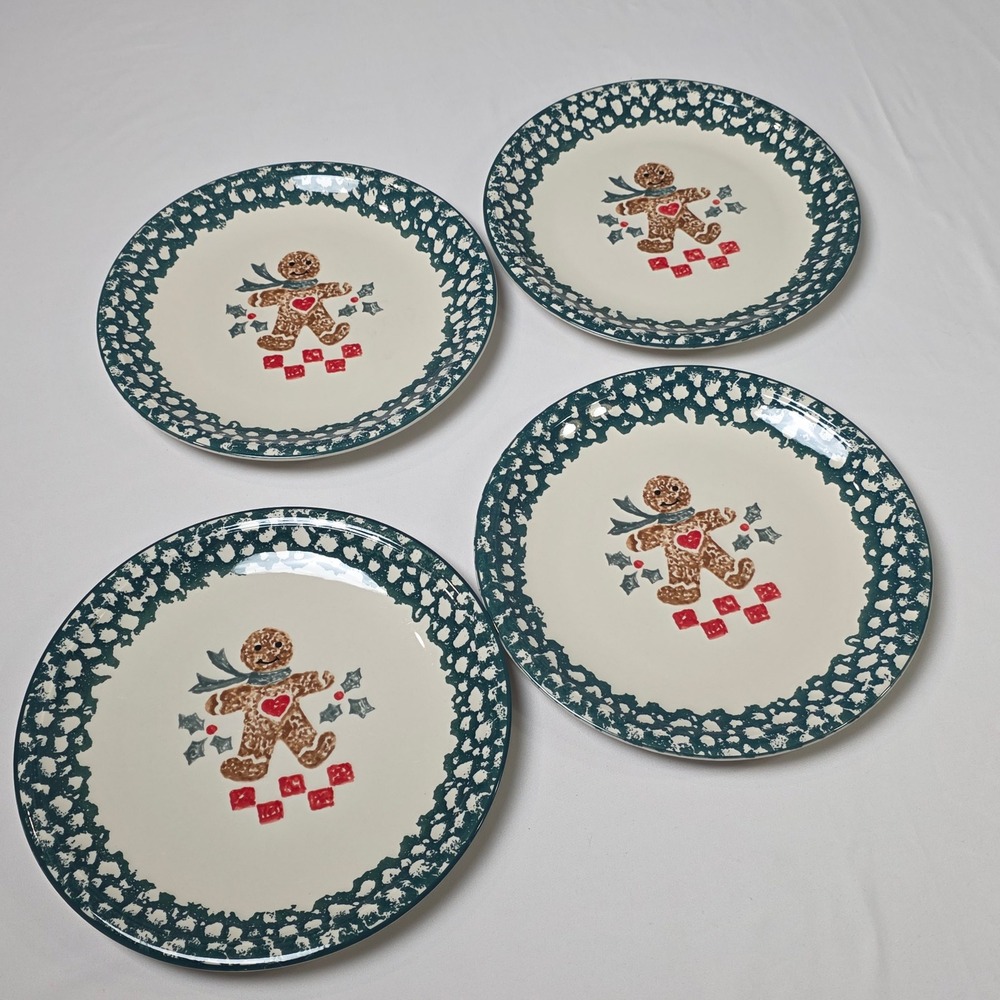 Tienshan Folk Craft Gingerbread Stoneware Set of‎ 4 Dinner Plates 10 3/8"